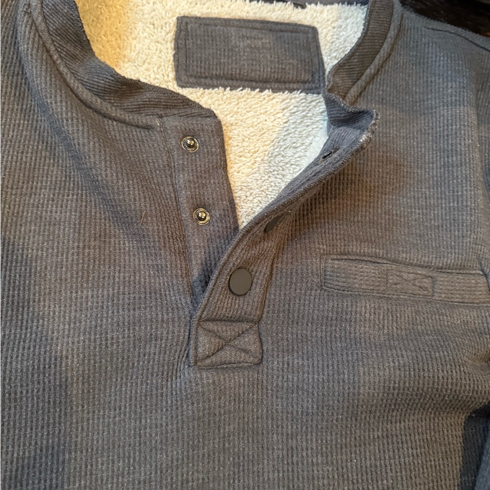 Gray Henley Shirt Fleece with Button Details